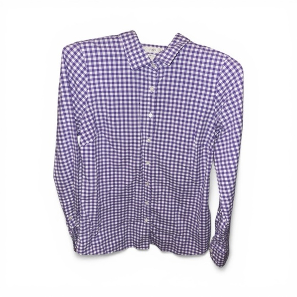 J. Crew Women’s Size 8 Purple Gingham Plaid Button-Down Shirt Preppy Casual Top